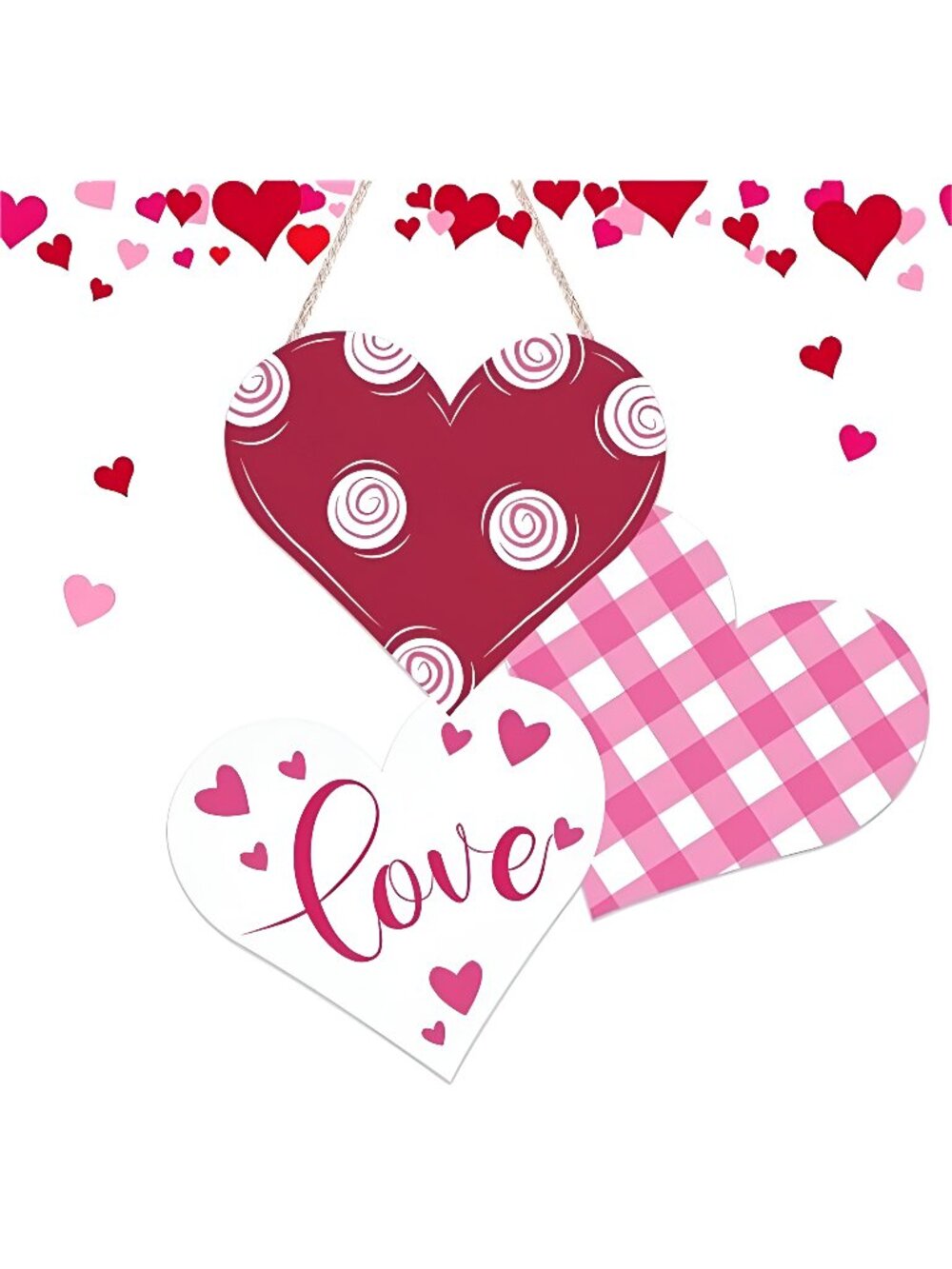 Valentines Day Door Sign Front Door Hanging Sign Three Hearts Love Wooden Door